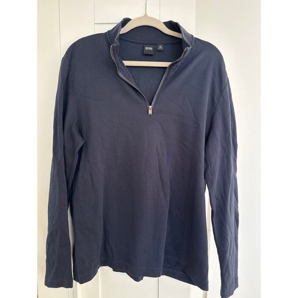 Men's Boss Hugo Boss navy Blue 1/4 Zip Sweater, Size L, Like New Condition